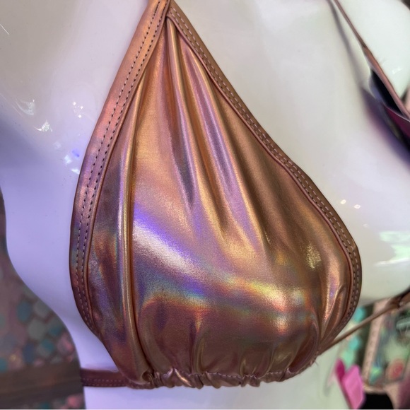 NWT Cheeky 2pc Bikini Swimsuit Holographic Rose Gold Metallic - Picture 3 of 5